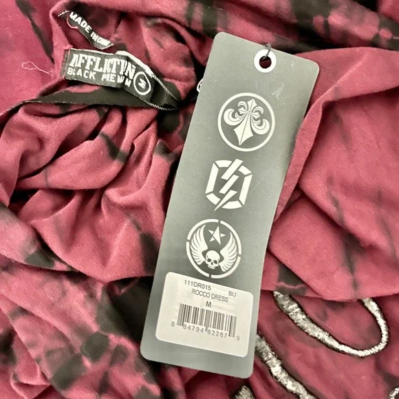 Affliction Womens Rocco Dress Burgundy Black Tie Dye Cowl Neck Long Sleeve M - Picture 7 of 8